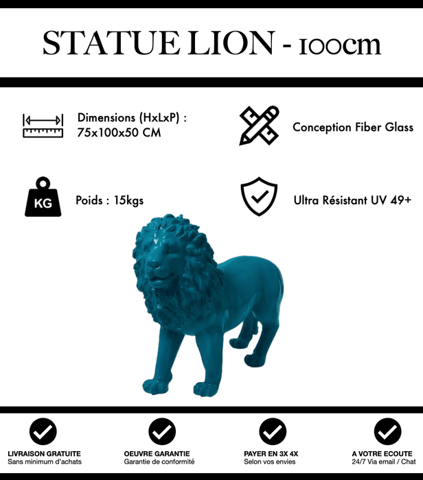 Sculpture Lion Resine 100cm Statue - Bleu - MUZZANO