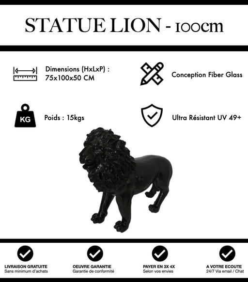 Sculpture Lion Resine 100cm Statue - Noir - MUZZANO