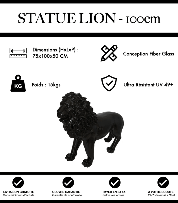 Sculpture Lion Resine 100cm Statue - Noir - MUZZANO