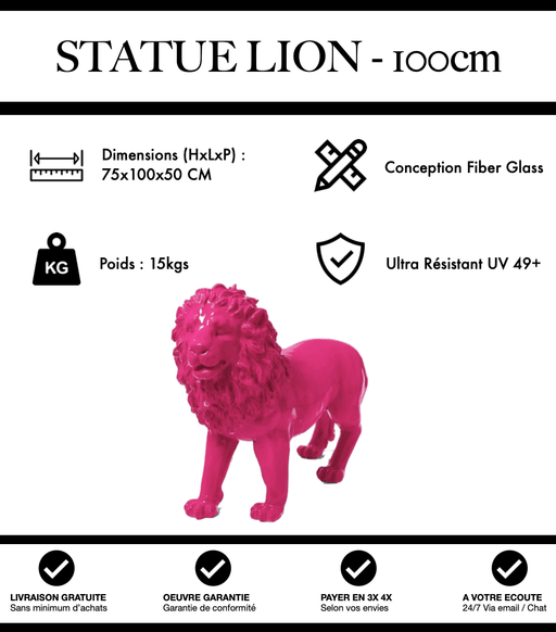 Sculpture Lion Resine 100cm Statue - Rose - MUZZANO