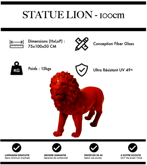 Sculpture Lion Resine 100cm Statue - Rouge - MUZZANO