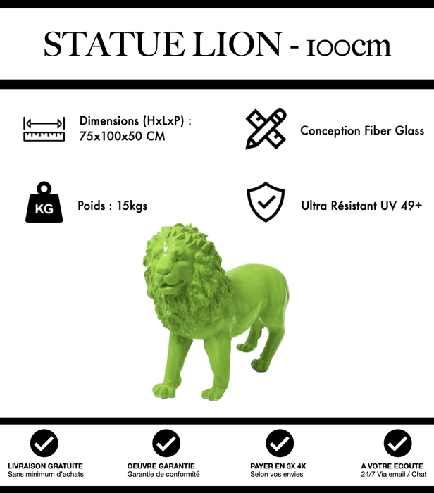 Sculpture Lion Resine 100cm Statue - Vert - MUZZANO