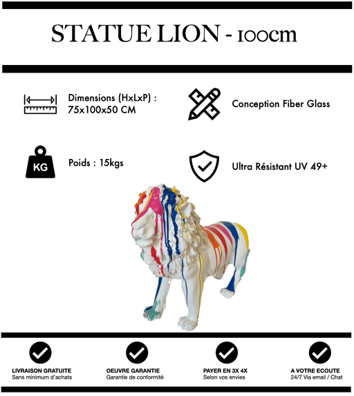 Sculpture Lion Resine 100cm Statue - White Trash - MUZZANO