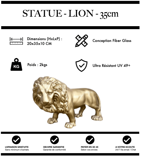 Sculpture Lion Resine 35cm Statue - OR - MUZZANO