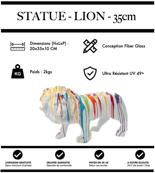 Sculpture Lion Resine 35cm Statue - White Trash - MUZZANO