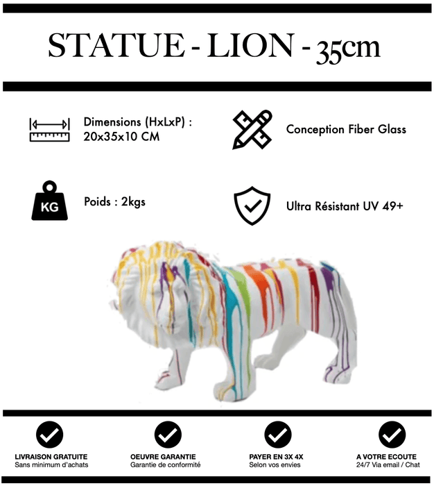 Sculpture Lion Resine 35cm Statue - White Trash - MUZZANO