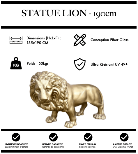Sculpture Lion Resine XXL 190cm Statue - Or - MUZZANO