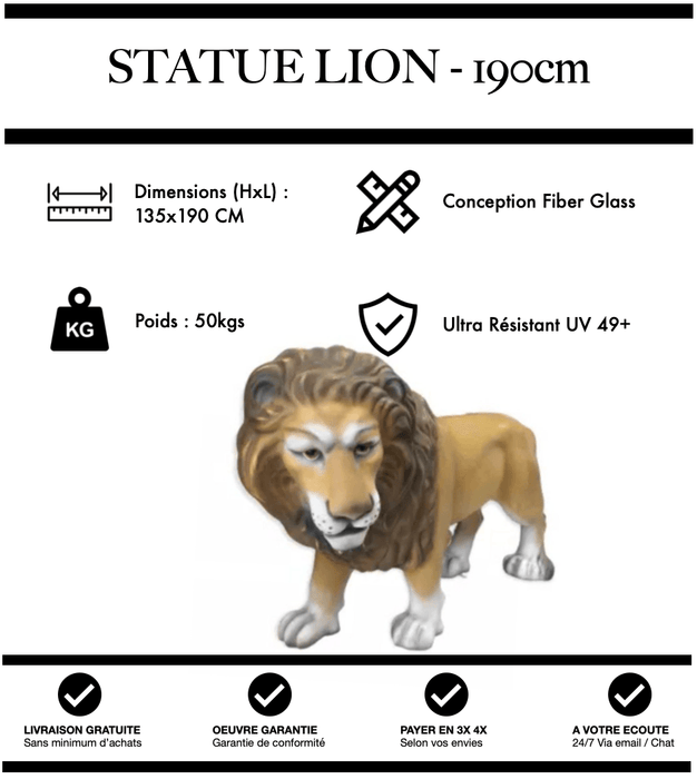 Sculpture Lion Resine XXL 190cm Statue - Réel - MUZZANO