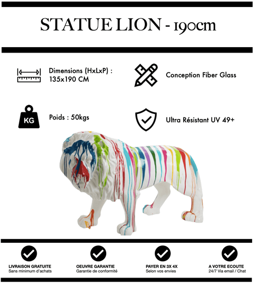 Sculpture Lion Resine XXL 190cm Statue - White Trash - MUZZANO