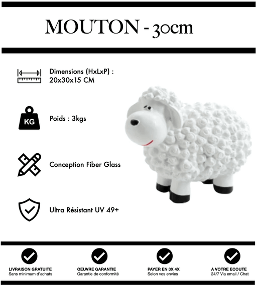 Sculpture Mouton Resine 30cm Statue - BLANC - MUZZANO