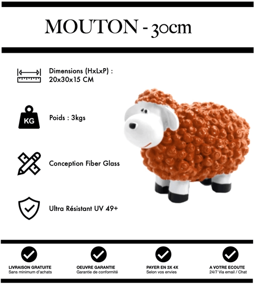 Sculpture Mouton Resine 30cm Statue - ORANGE - MUZZANO