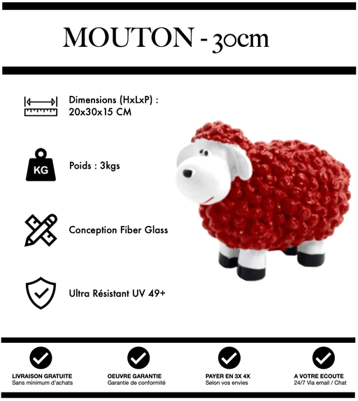 Sculpture Mouton Resine 30cm Statue - Rouge - MUZZANO