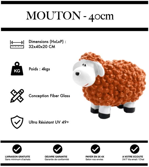Sculpture Mouton Resine 40cm Statue - ORANGE - MUZZANO