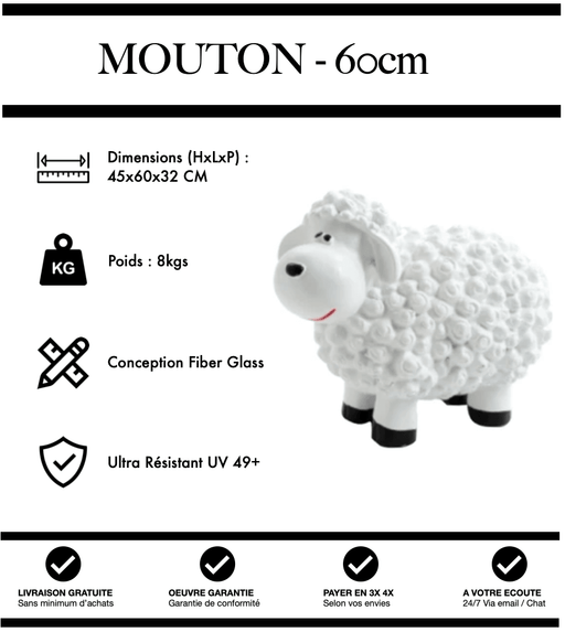 Sculpture Mouton Resine 60cm Statue - BLANC - MUZZANO