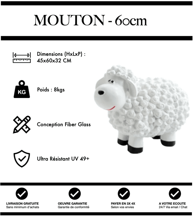 Sculpture Mouton Resine 60cm Statue - BLANC - MUZZANO