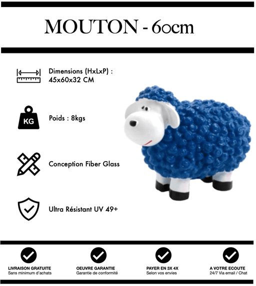 Sculpture Mouton Resine 60cm Statue - BLEU - MUZZANO