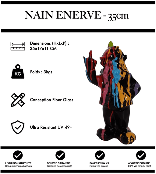 Sculpture Nain Enervé 35cm Statue - Black Trash - MUZZANO