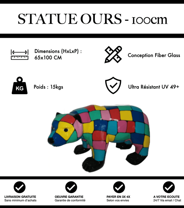 Sculpture Ours Resine 100cm Statue - Puzzle - MUZZANO