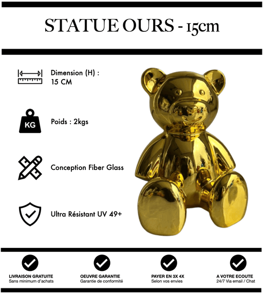 Sculpture Ours Resine 15cm Statue - Or Chome - MUZZANO