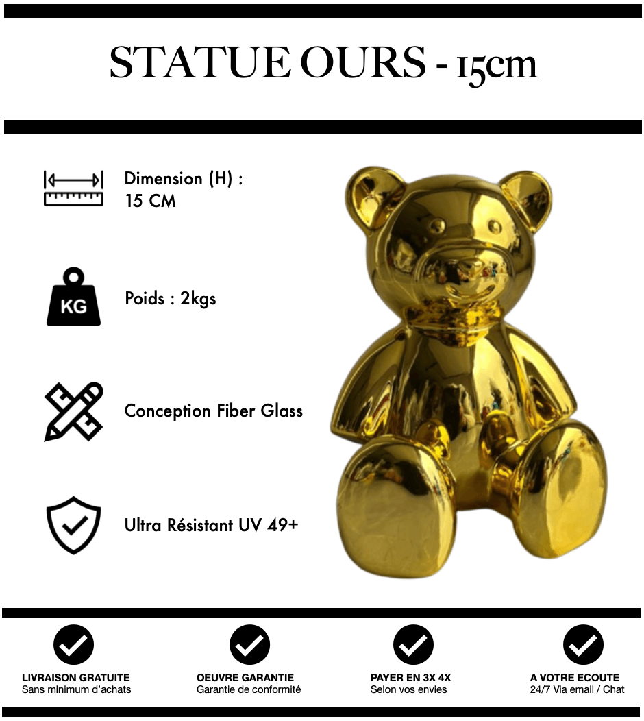 Sculpture Ours Resine 15cm Statue - Or Chome - MUZZANO