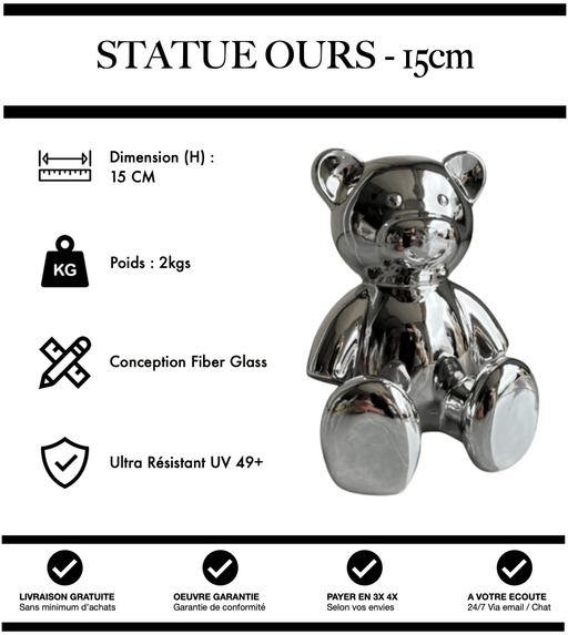 Sculpture Ours Resine 15cm Statue - Silver Chome - MUZZANO