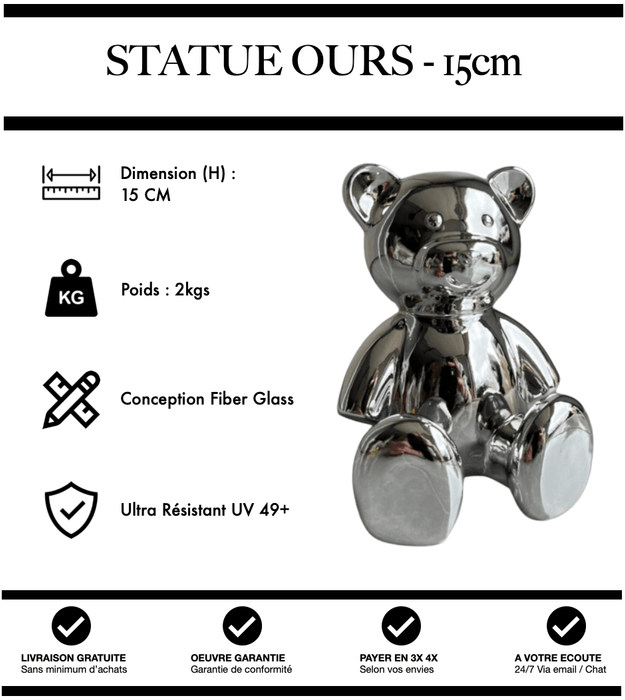 Sculpture Ours Resine 15cm Statue - Silver Chome - MUZZANO