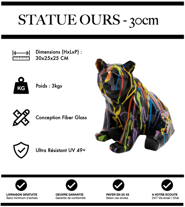 Sculpture Ours Resine 30cm Origami Statue - Black Trash - MUZZANO