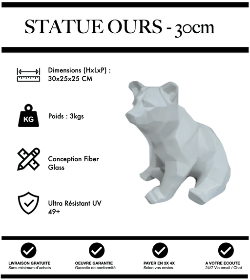 Sculpture Ours Resine 30cm Origami Statue - BLANC - MUZZANO