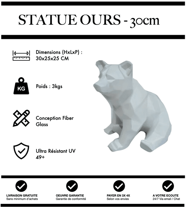 Sculpture Ours Resine 30cm Origami Statue - BLANC - MUZZANO