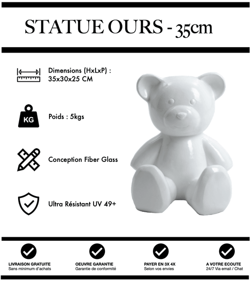 Sculpture Ours Resine 35cm Statue - BLANC - MUZZANO