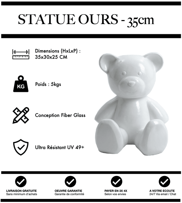 Sculpture Ours Resine 35cm Statue - BLANC - MUZZANO