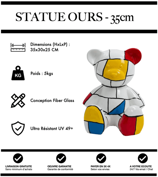 Sculpture Ours Resine 35cm Statue - Mondrian - MUZZANO