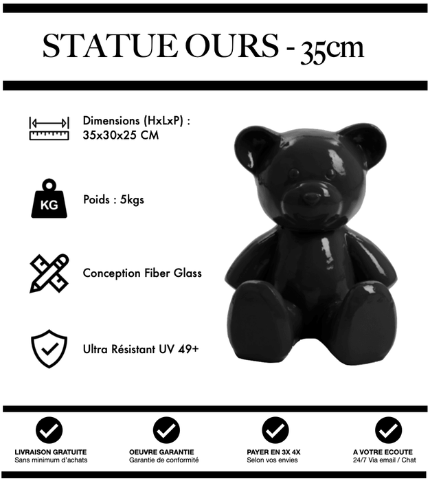 Sculpture Ours Resine 35cm Statue - NOIR - MUZZANO