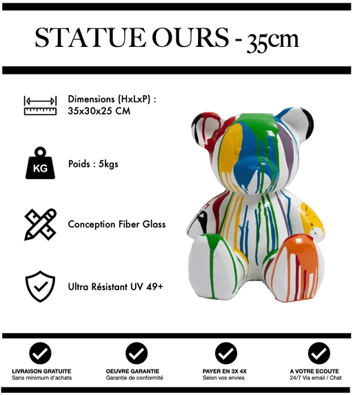 Sculpture Ours Resine 35cm Statue - White Trash - MUZZANO