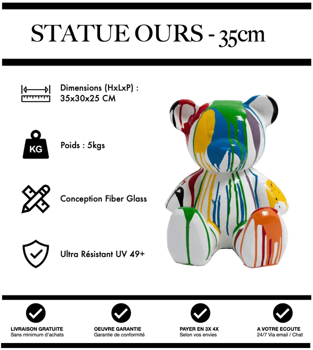 Sculpture Ours Resine 35cm Statue - White Trash - MUZZANO