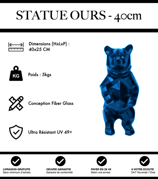 Sculpture Ours Resine 40cm Origami Statue - Bleu - MUZZANO