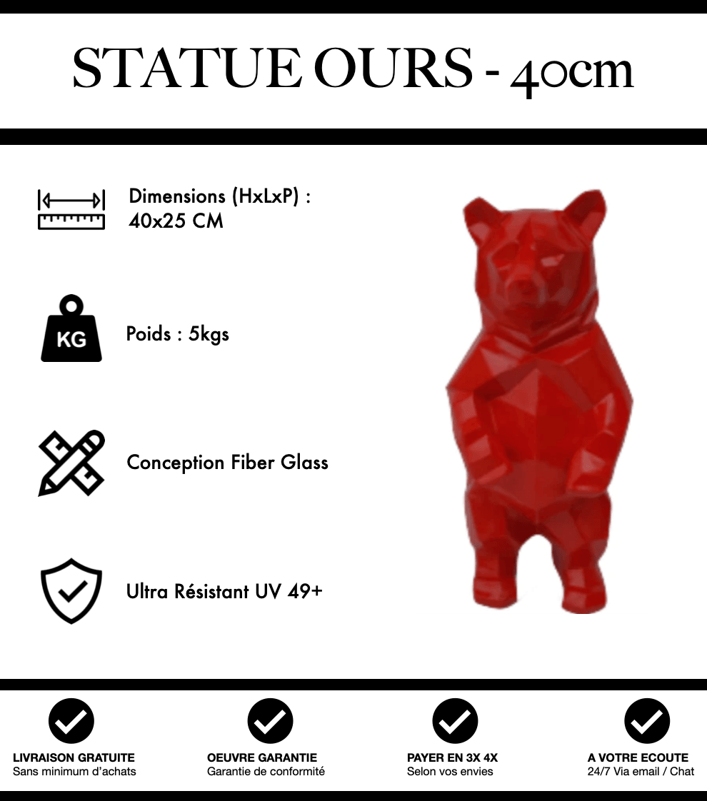 Sculpture Ours Resine 40cm Origami Statue - Rouge - MUZZANO