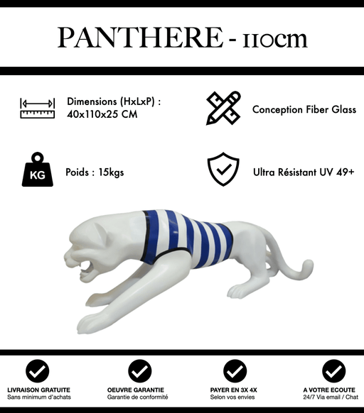 Sculpture Panthère Resine 110cm Statue - Marinière Bleu - MUZZANO