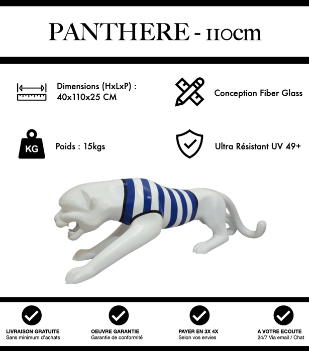 Sculpture Panthère Resine 110cm Statue - Marinière Bleu - MUZZANO