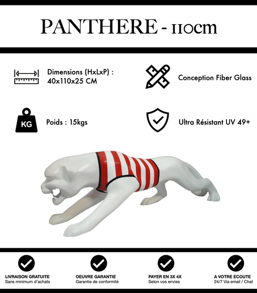 Sculpture Panthère Resine 110cm Statue - Marinière Rouge - MUZZANO