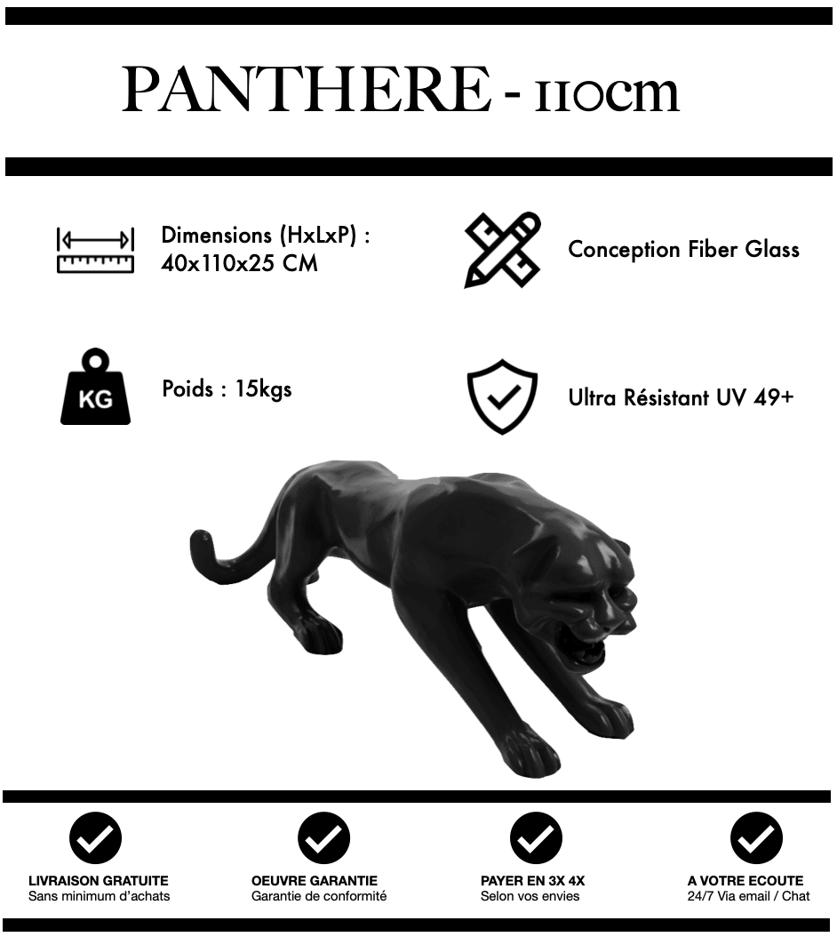 Sculpture Panthère Resine 110cm Statue - Noir - MUZZANO