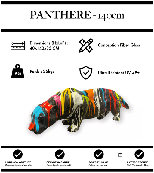 Sculpture Panthère Resine 140cm Statue - Black Trash - MUZZANO