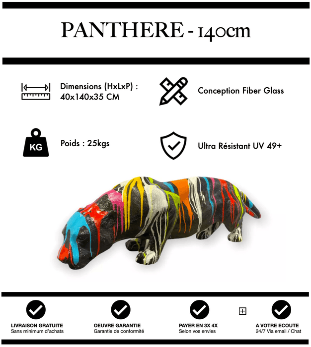 Sculpture Panthère Resine 140cm Statue - Black Trash - MUZZANO