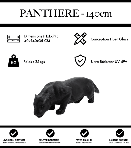 Sculpture Panthère Resine 140cm Statue - Noir - MUZZANO