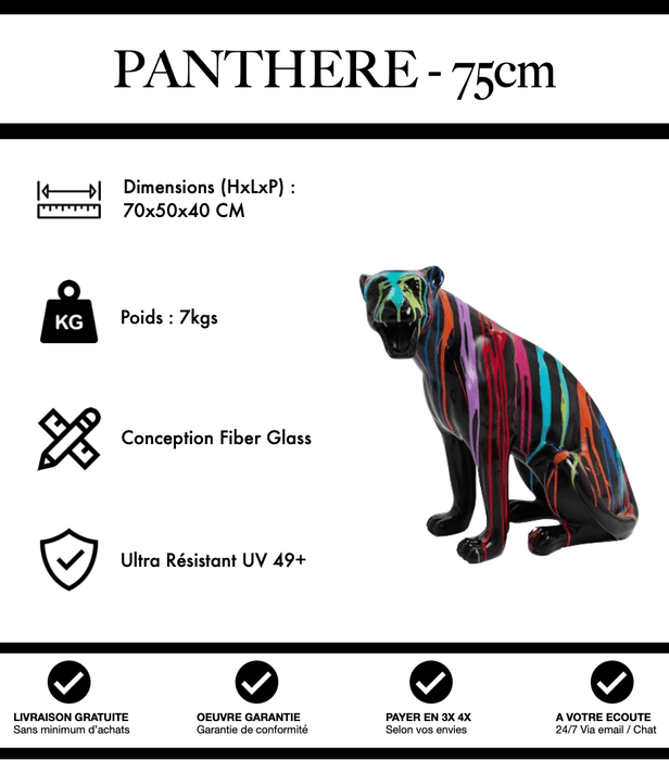 Sculpture Panthère Resine 75cm Statue - Black Trash - MUZZANO