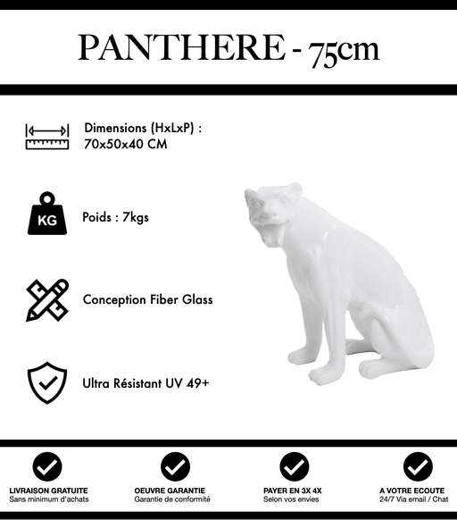Sculpture Panthère Resine 75cm Statue - Blanc - MUZZANO