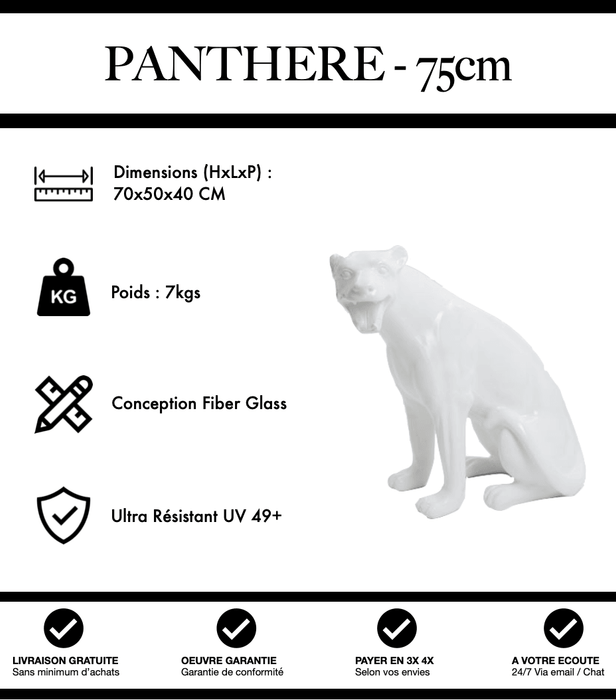 Sculpture Panthère Resine 75cm Statue - Blanc - MUZZANO