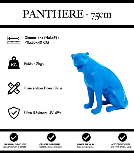 Sculpture Panthère Resine 75cm Statue - Bleu - MUZZANO