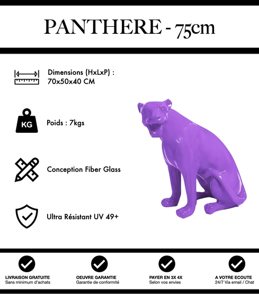 Sculpture Panthère Resine 75cm Statue - Violet - MUZZANO