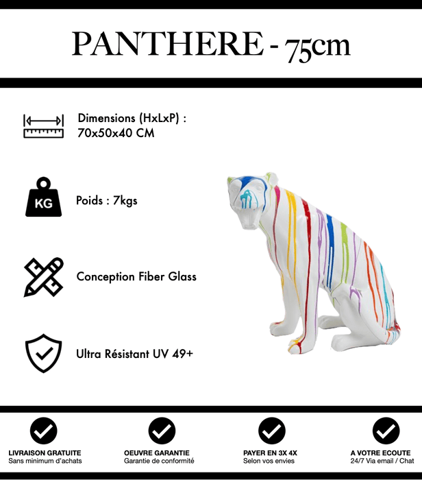 Sculpture Panthère Resine 75cm Statue - White Trash - MUZZANO